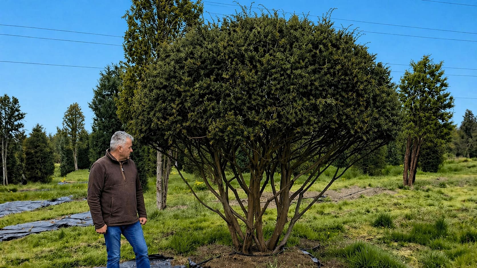 Large multistem Yew specimen with person for scale