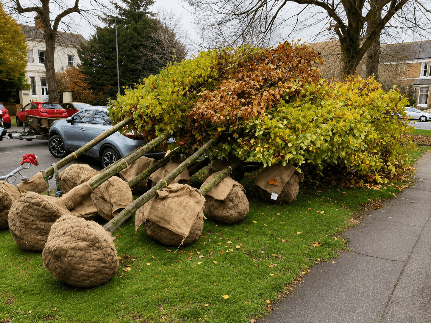 Rootballed trees ready for planting
